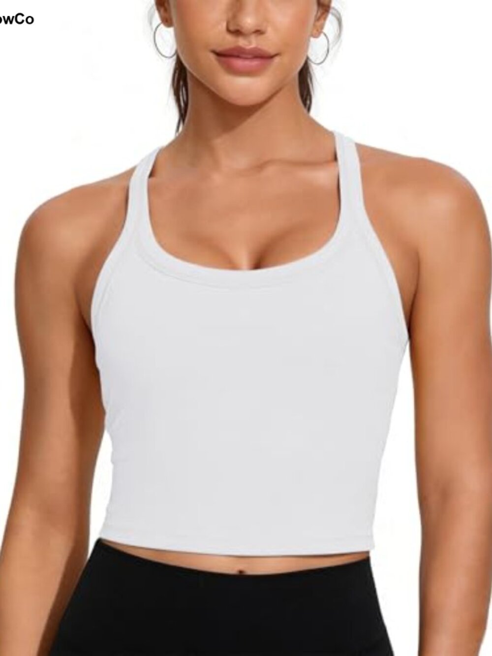 Workout Crop Tank Top with Built-in Bra Longline Sports Bra Racerback